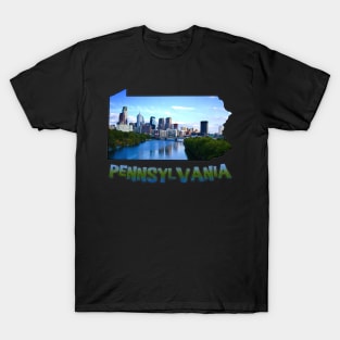 Pennsylvania State Outline (Philadelphia & Delaware River) T-Shirt